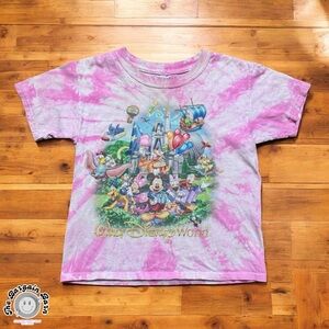 Disney Parks Walt Disney World Pink Tie-Dye Castle Graphic Tee Y2K (Size XS)